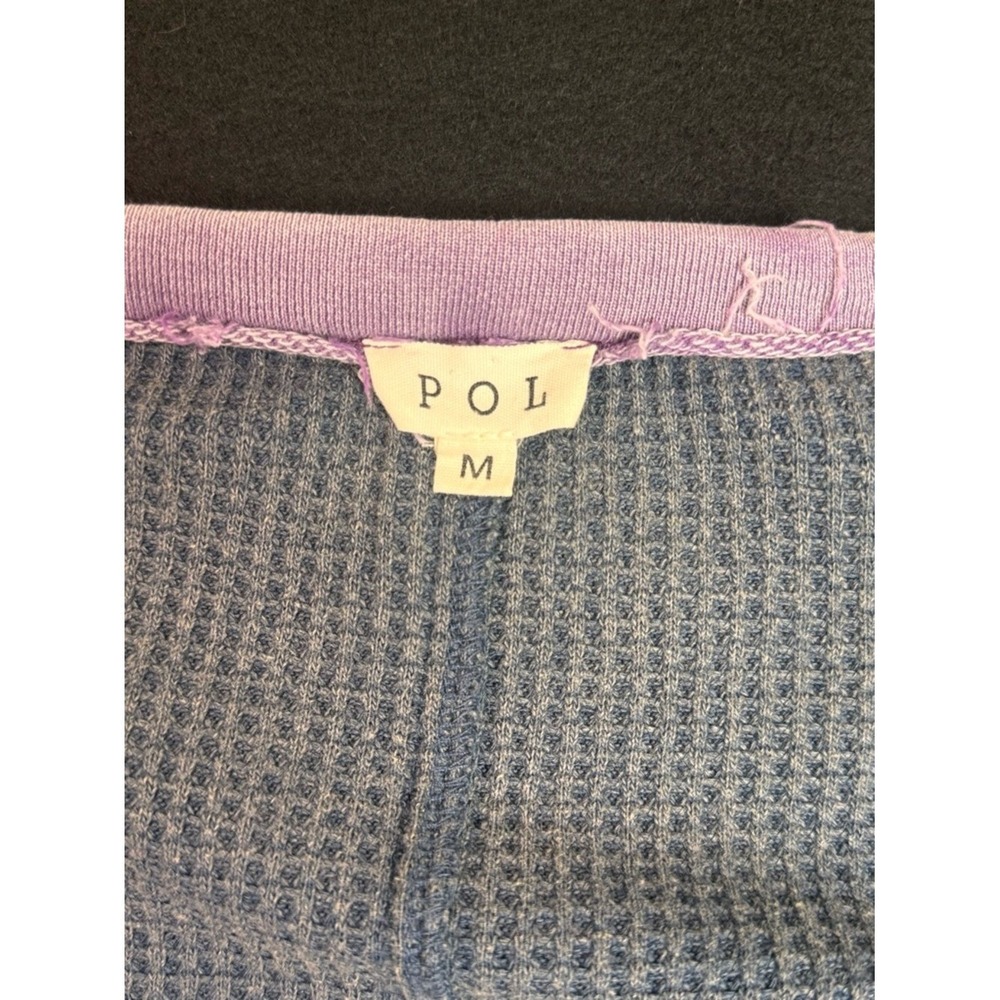 POL Top Womens Medium Blue Purple Waffle Knit Sequin Patch Embellished V Neck - Picture 2 of 11